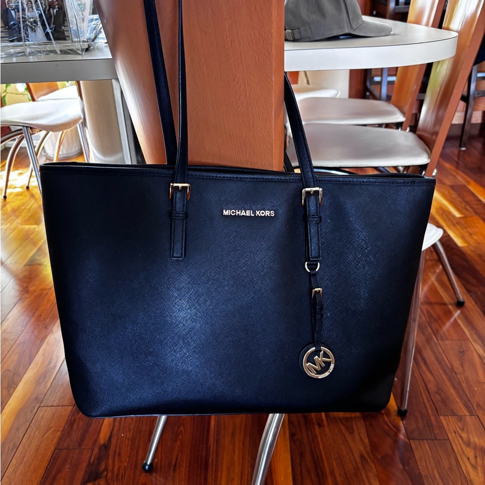 Michael Kors black leather tote bag